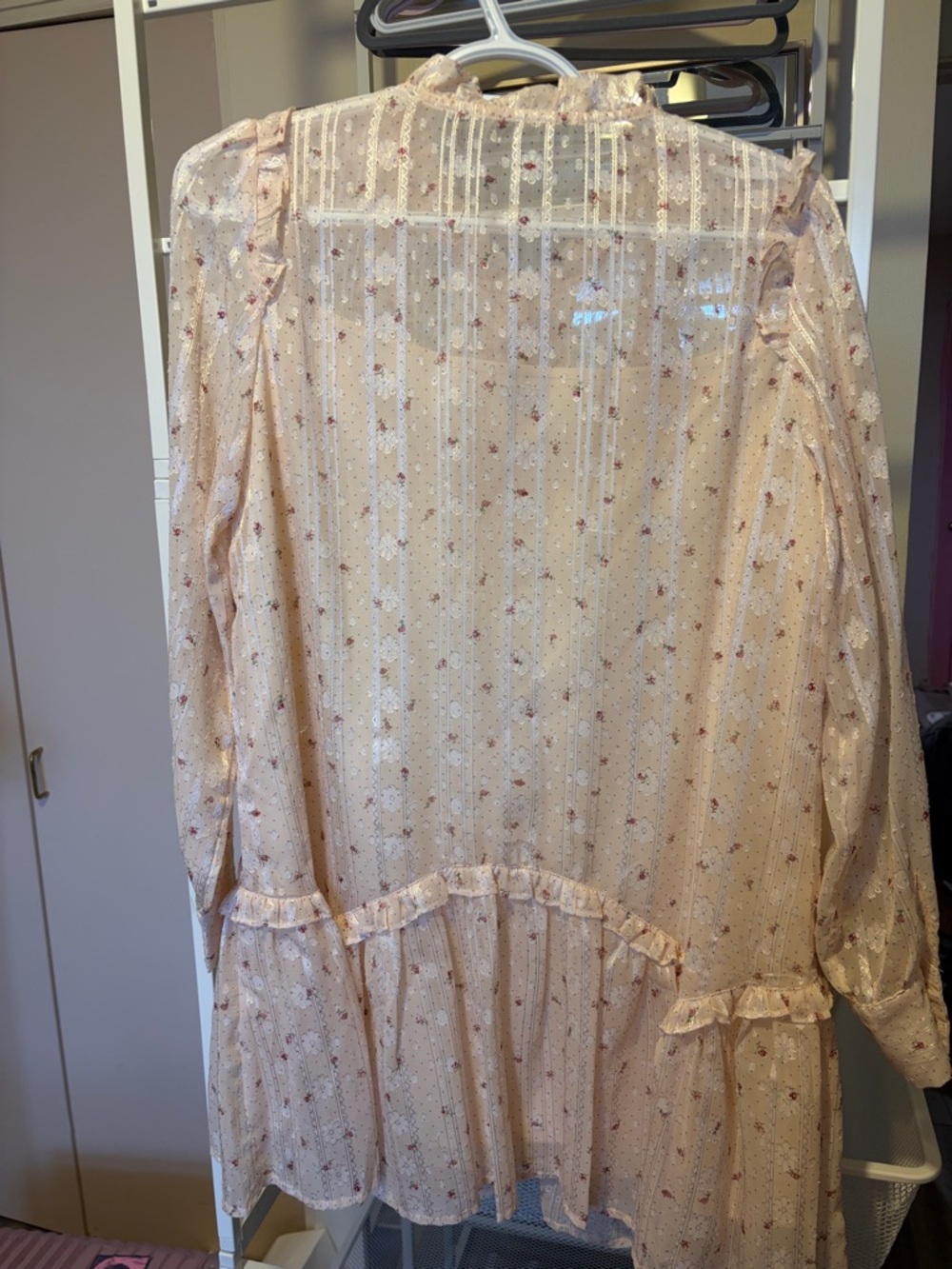 Sheer Ruffle Button-Front Floral Tunic Dress - Light Peach - Picture 2 of 3